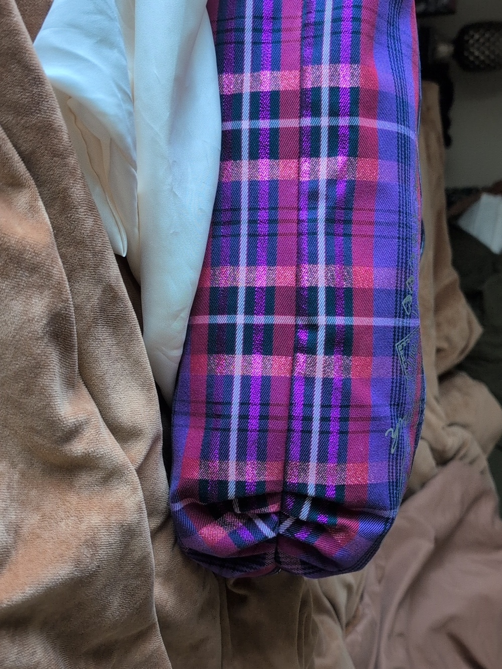 Coach Poppy Plaid Purple Tote Bag with Front Zip Pocket - Picture 4 of 5